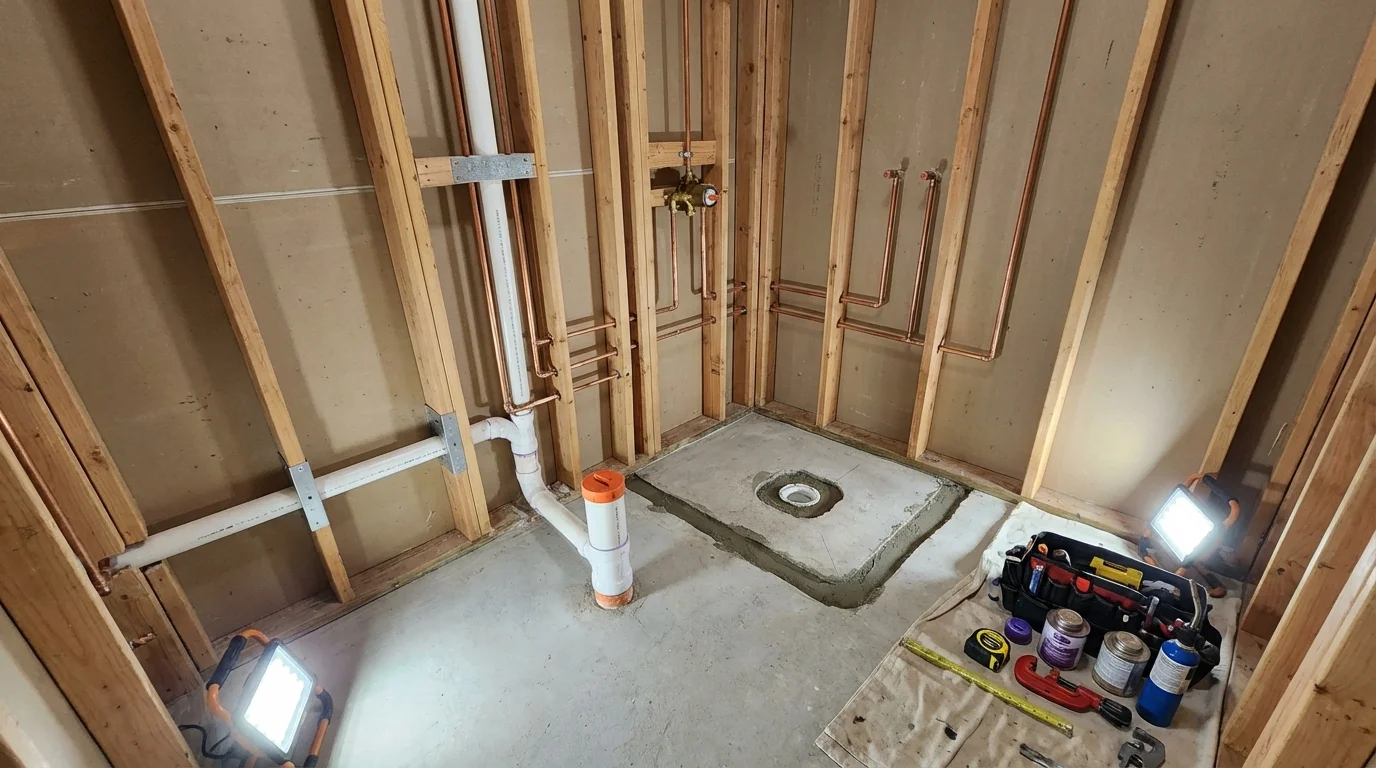 Bathroom rough-in plumbing during remodel by Johns Plumbing LLC in Goodlettsville