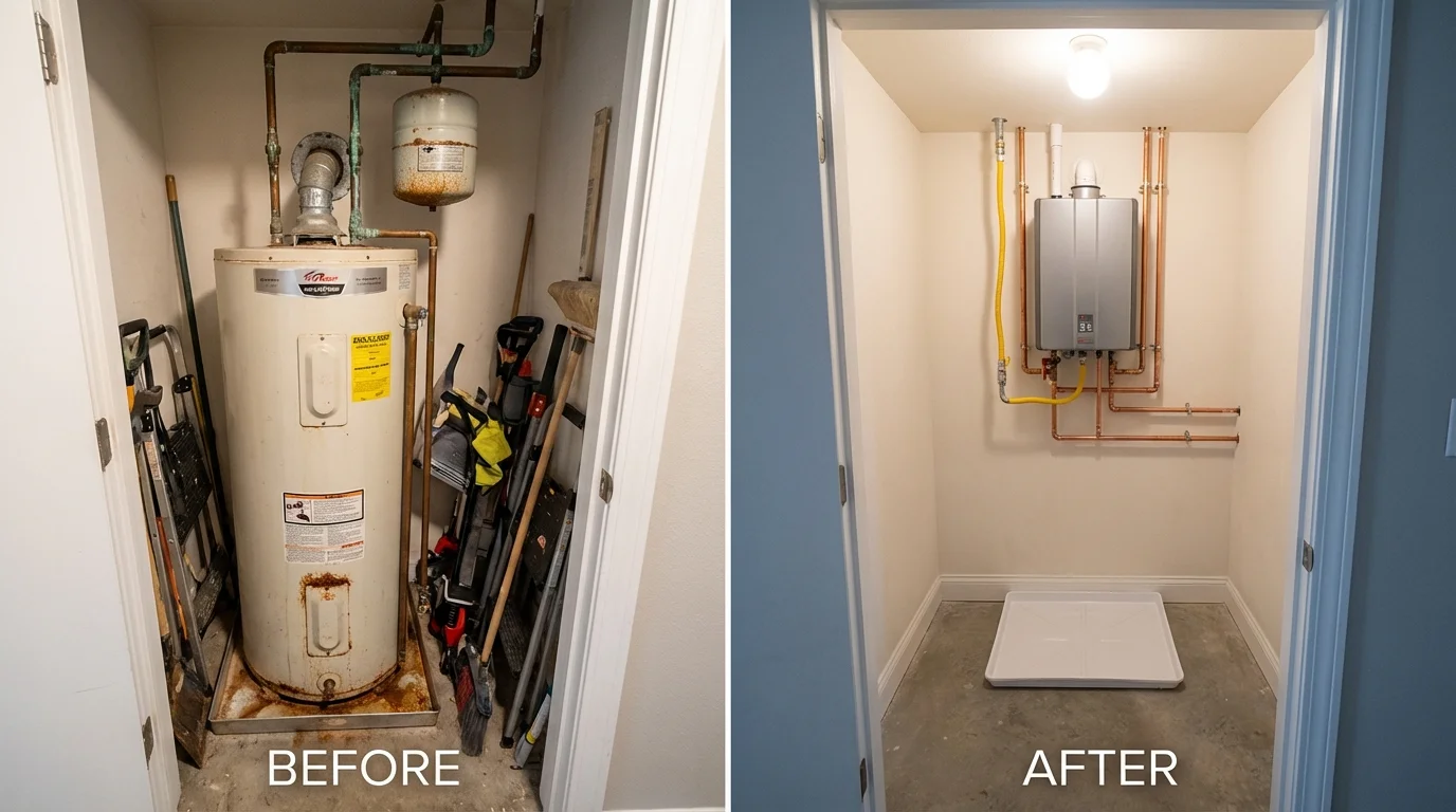 Tank water heater versus wall-mounted tankless unit comparison for Goodlettsville, TN homeowners