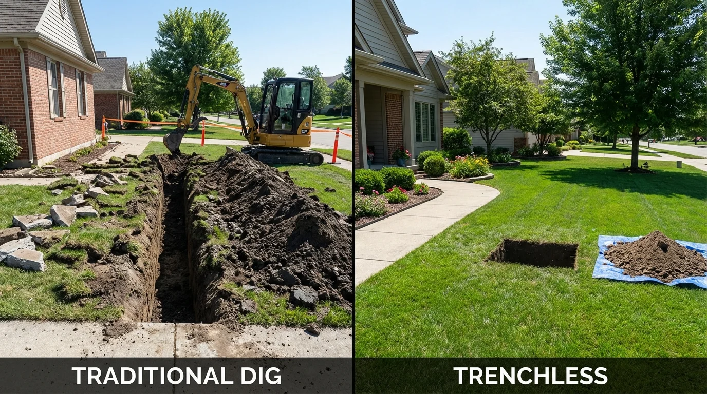 Trenchless sewer repair with minimal yard damage versus traditional excavation in Goodlettsville, TN